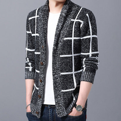 IELGY Men's clothes cardigan knitted plaid simple jacket casual all-match Korean version stylish