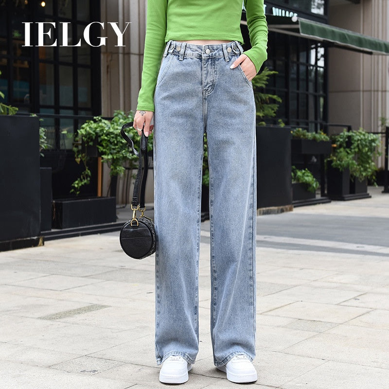 IELGY High waist draped wide leg pants jeans women loose loose thin straight
