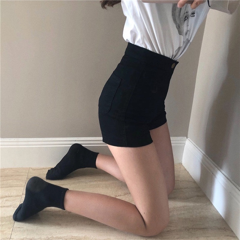 IELGY denim shorts women's summer new elastic a-line high waist skinny tights