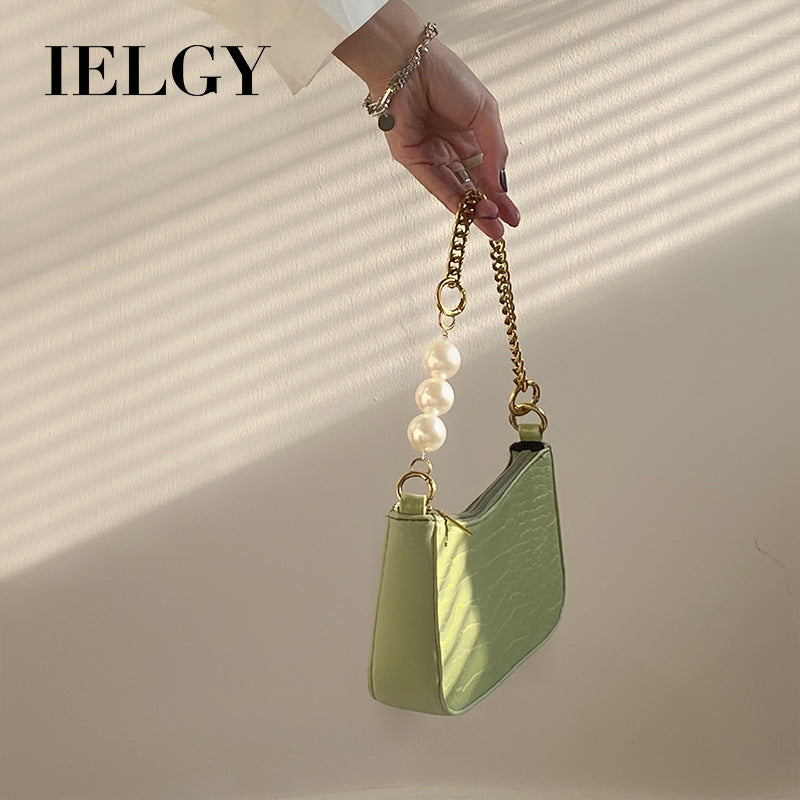 IELGY French retro crocodile-print pearl chain under the armpit bag female texture hundred with a one-shoulder sloping bag