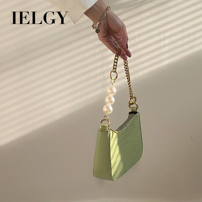 IELGY French retro crocodile-print pearl chain under the armpit bag female texture hundred with a one-shoulder sloping bag