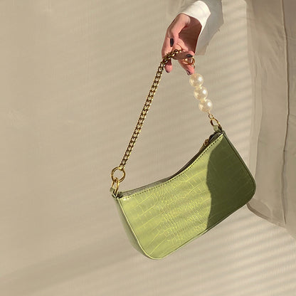 IELGY French retro crocodile-print pearl chain under the armpit bag female texture hundred with a one-shoulder sloping bag