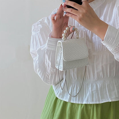 IELGY cute braided mini pearl chain messenger bag women