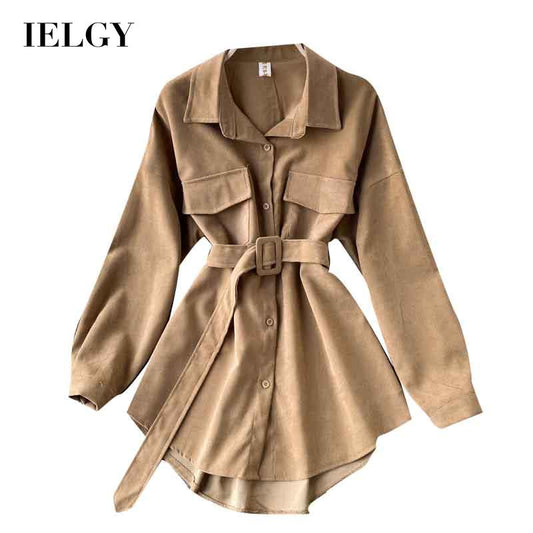 IELGY Women's clothes big pockets all-match V-neck tooling ties retro fashion shirts long sleeves
