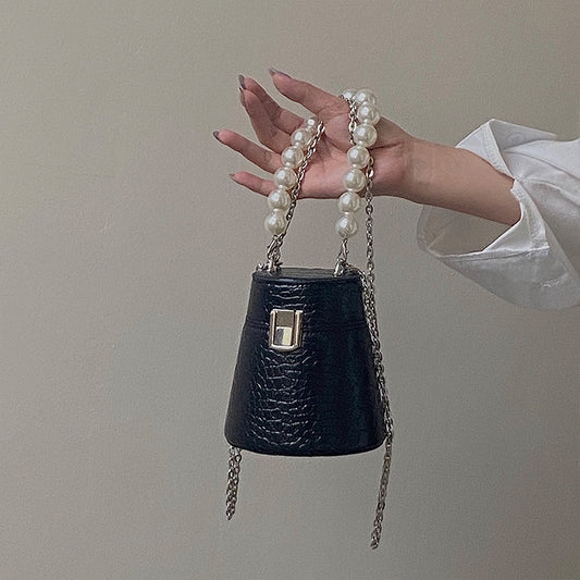 IELGY niche cylinder pearl chain elegant crossbody mini bag