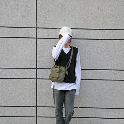 IELGY Korean version Women's bag multi-color optional large capacity canvas drawstring zipper crossbody bucket bag shoulder bag small cloth bag