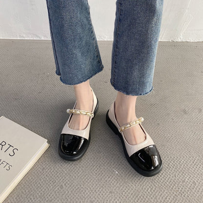 IELGY Thick-soled British style small leather shoes women shoes Mary Jane jk love beanie black single shoes