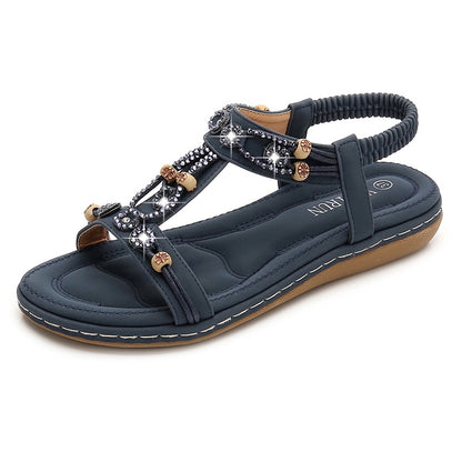 IELGY [Size35-42] large size sandals women's casual word with round head flat beach shoes women