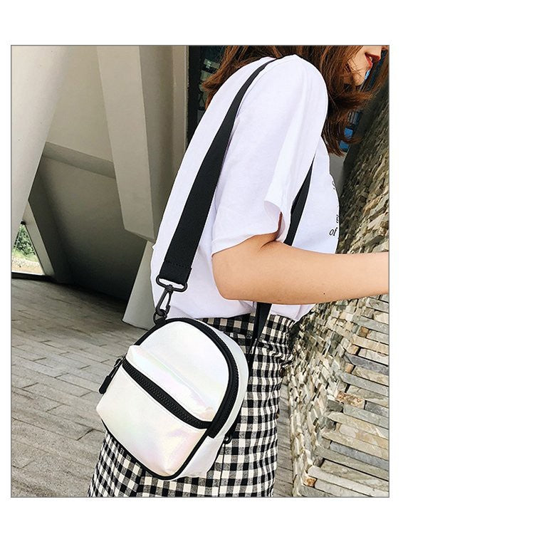 IELGY Laser wide shoulder strap small square bag casual messenger bag