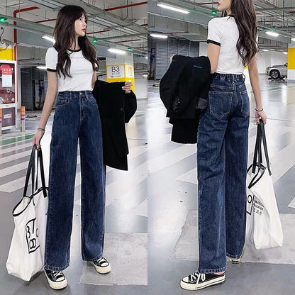 IELGY High waist draped wide leg pants jeans women loose loose thin straight