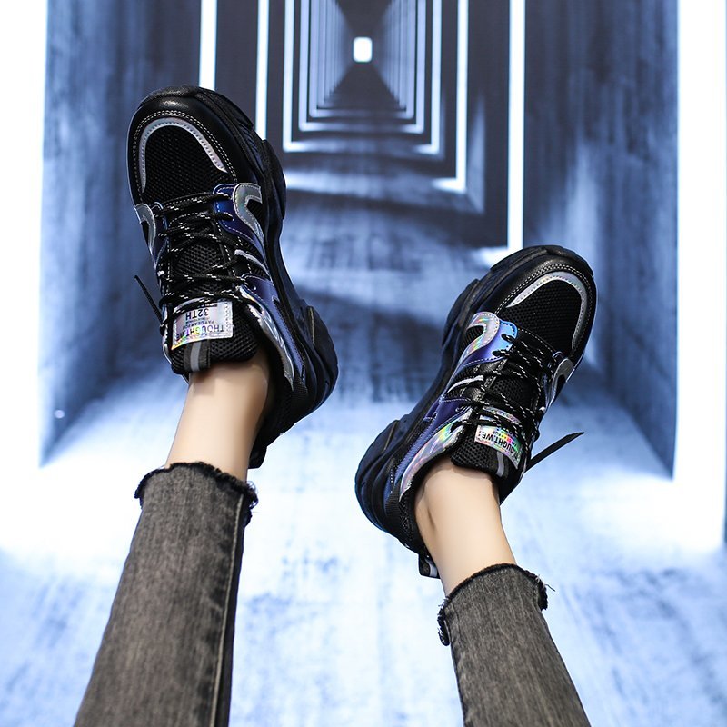 IELGY thick-soled increased color matching running casual breathable sneakers