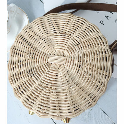 IELGY Handmade round shoulder bag Rattan beach crossbody bag