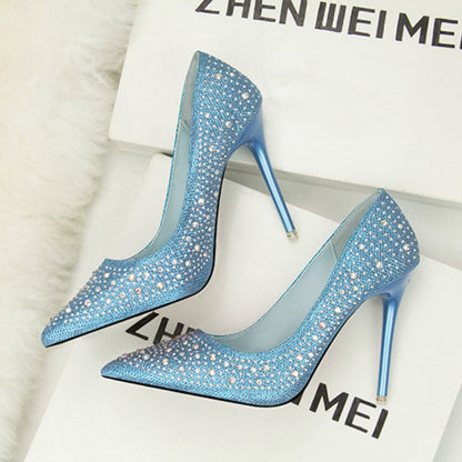 IELGY Women's fashion sweet and elegant 11cm stiletto heels with pointed diamond wedding shoes