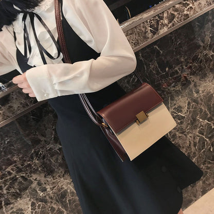 Contrast color shoulder retro crossbody bag