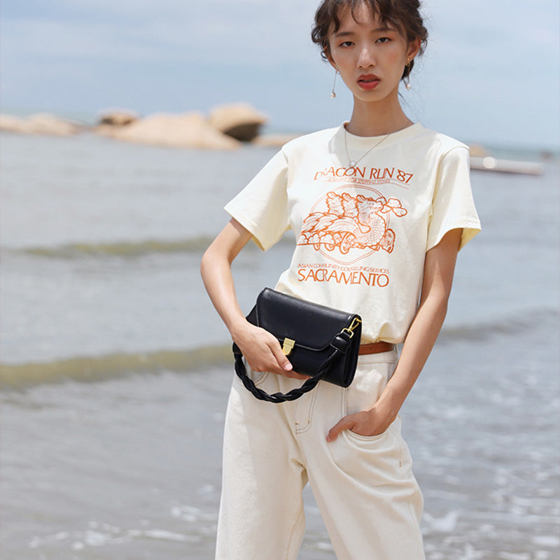 IELGY one shoulde Women's bag chain messenger bag braided strap Fashionable One shoulder PU female French style  underarm bag