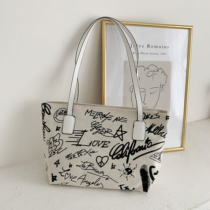 IELGY Commuting Fashion Canvas Tote Horizontal square All-match Portable Casual Woman's Shoulder bag