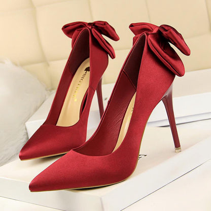 IELGY Women's fashion sweet high heel women's shoes with stiletto heels and thin satin bow shoes