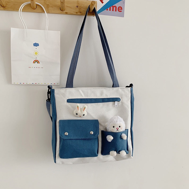 IELGY Japanese Large capacity Cross-body Simple Canvas Casual Book Woman's bag One-shoulder All-match