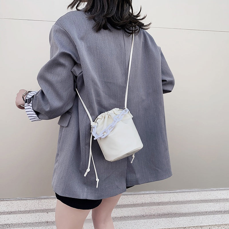IELGY Women's bag popular solid color simple bucket bag all-match one shoulder Crossbody Western style casual