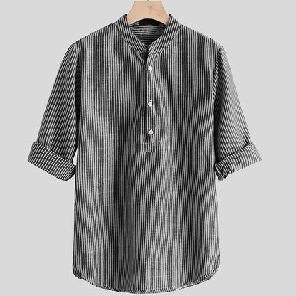 IELGY Printing Shirts Long sleeves Lapel Linen Black European and American Stripes Fashion Men's clothes