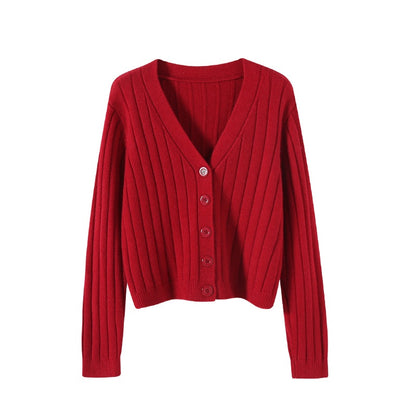 IELGY fashion solid color button outer loose long-sleeved v-neck knitted cardigan women