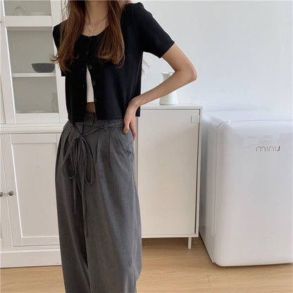 IELGY gray suit pants women thin loose wide-legged high-waist casual trousers trend