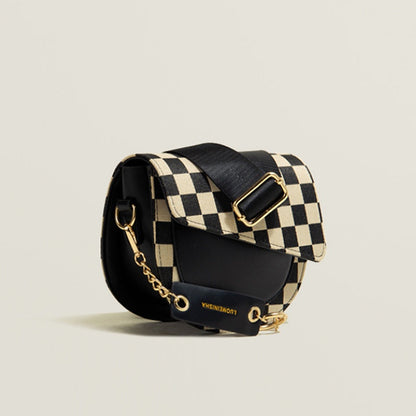 IELGY ladies street wide shoulder strap wild checkerboard messenger bag