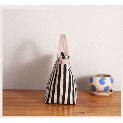 IELGY Original striped canvas bag women's cloth bag hit color Japanese canvas handbag fashion handbag fashion small bag