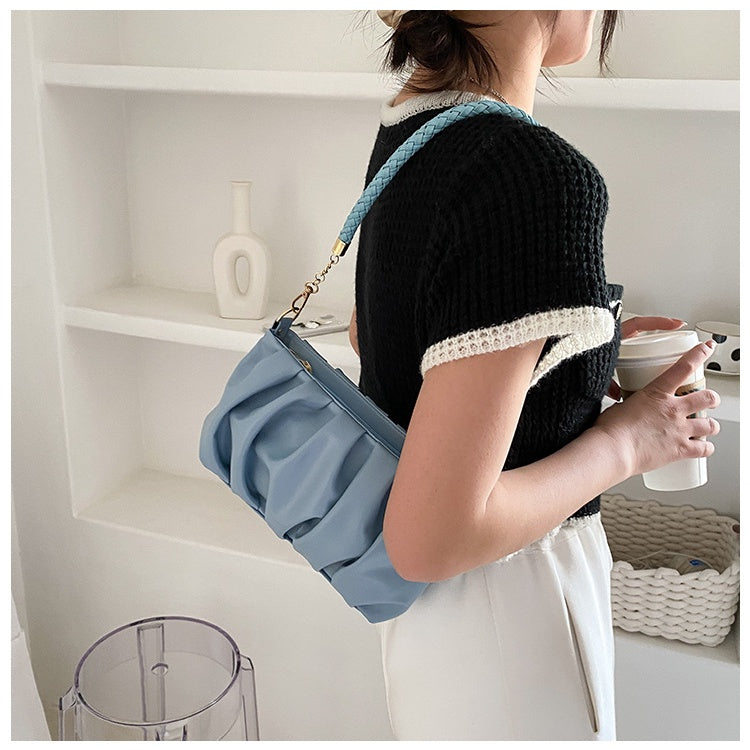 IELGY Folding bag female Korean shoulder bag trend Joker atmosphere solid color clouds diagonal bag
