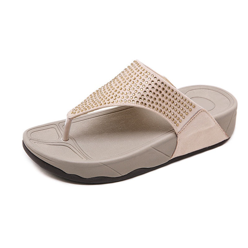 IELGY [Size35-41] Thick sandals and slippers women beach wedge comfortable slip-on large sandals