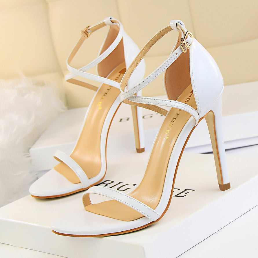 IELGY Patent leather sandal women's shoes fashion 11cm stiletto cross strap open toe high heels