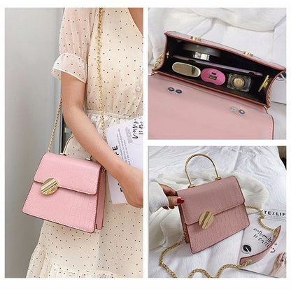IELGYShoulder Bad hand chain single shoulder slung small fresh crocodile pattern bag Korean metal handbag Solid color