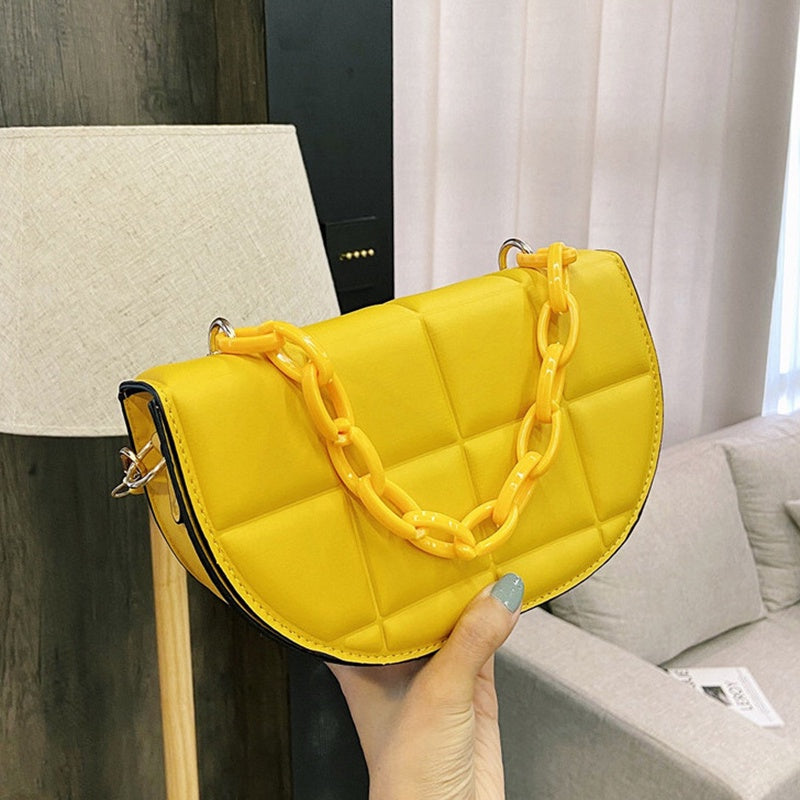 IELGY Fashion Crossbody Saddle Bag Casual Simple Pure Color Chain Semicircle