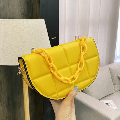 IELGY Fashion Crossbody Saddle Bag Casual Simple Pure Color Chain Semicircle