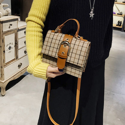 IELGY Women's bag portable all-match one shoulder lock plaid fashion casual square crossbody