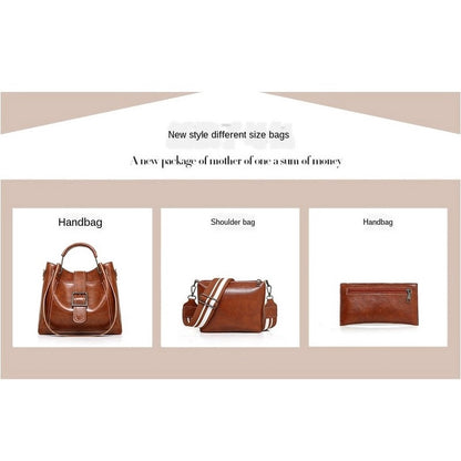 IELGY Oil wax leather female and female bag new three-piece Korean diagonal shoulder bag