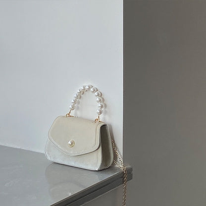 IELGY Vintage pearl portable small square bag women suede chain dinner bag French messenger shoulder bagshoulder crossbody women simple bag classic street fashion laptop shoulder b