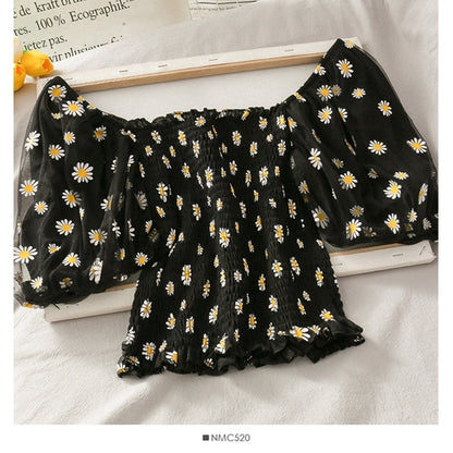 IELGY Little said chrysanthemum short sleeve women's puff sleeve shirt