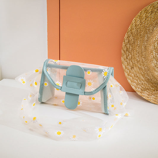 IELGY Transparent White All-match Color matching Printed Casual Women's bag Daisy One shoulder Diagonal