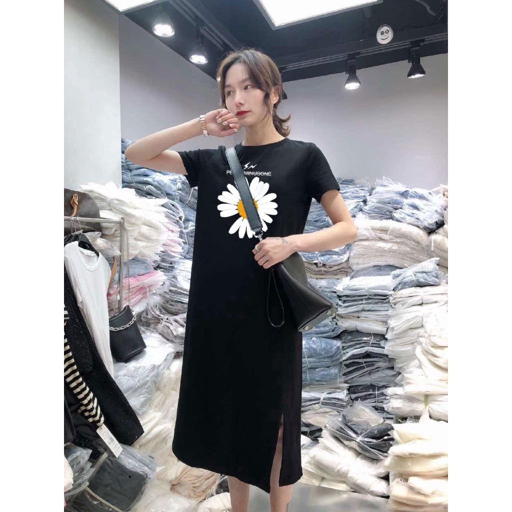 IELGY Summer split dress short sleeve casual loose skirt