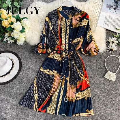 IELGY Pleated Loose Plus Size Dress