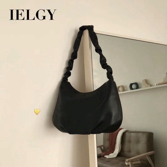 IELGY  Pleated bag soft leather South Korean underarm bag fashion large size bag