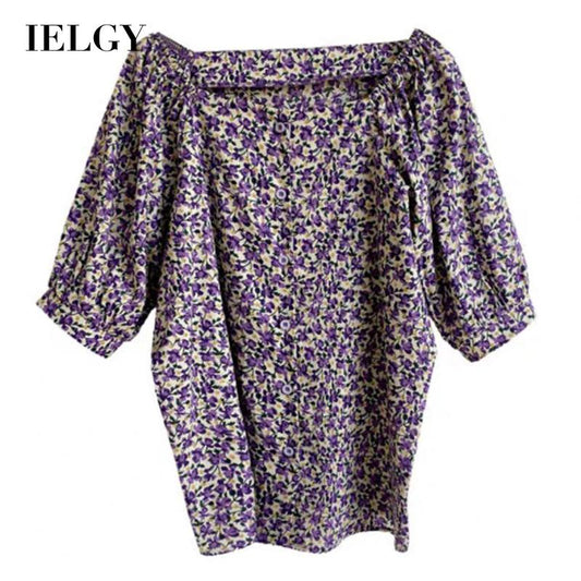 IELGY foreign style chiffon retro one-word collar floral summer design sense foreign style fashion short-sleeved shirt