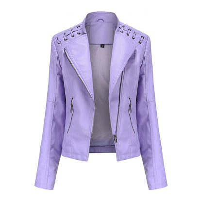 IELGY new spring and autumn women's leather jacket women's short jacket slim thin leather jacket ladies motorcycle clothing