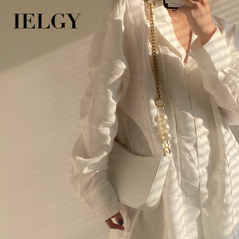 IELGY French retro crocodile-print pearl chain under the armpit bag female texture hundred with a one-shoulder sloping bag