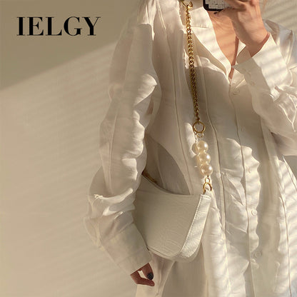 IELGY French retro crocodile-print pearl chain under the armpit bag female texture hundred with a one-shoulder sloping bag