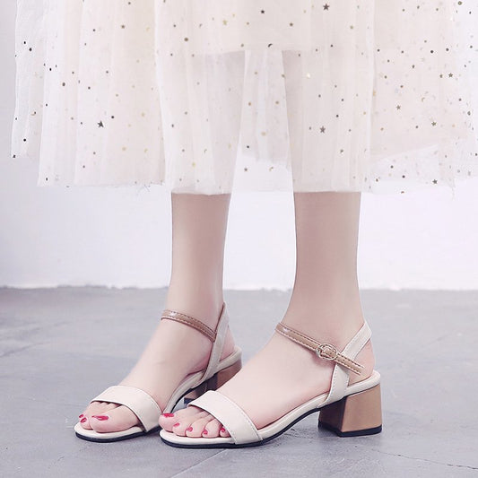 IELGY all-match buckle belt thick heel mid-heel open toe Korean style sandals women