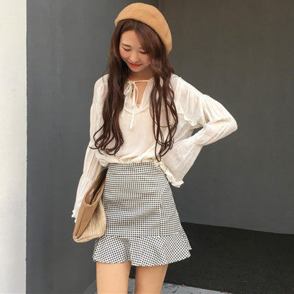 IELGY Women's fresh plaid bag hip A short skirt