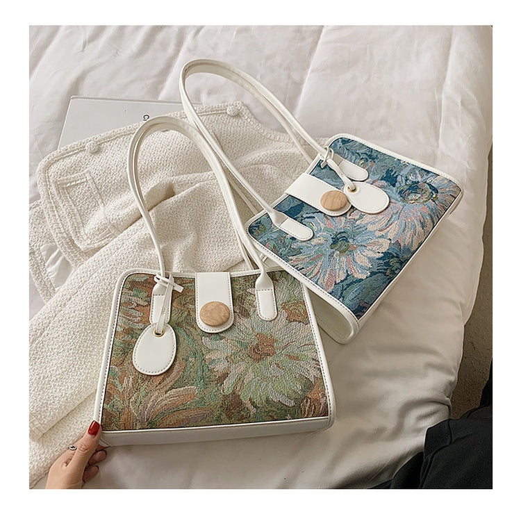 IELGY Large capacity bag women's summer fashion oil painting shoulder bag simple ins design tote bag