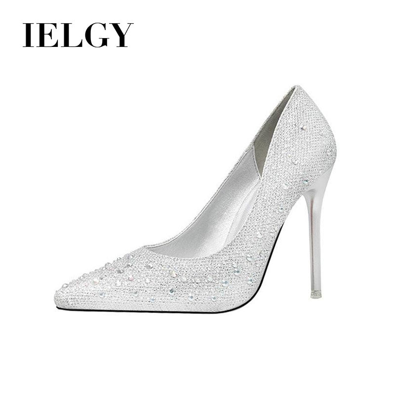 IELGY Women's fashion sweet and elegant 11cm stiletto heels with pointed diamond wedding shoes